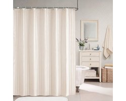 Douchegordijn Satijn Streep Ecru - Anti Schimmel – Waterdicht - Polyester - - Verzwaarde zoom - Roestvrije ogen - Douchegordijnen 180x200 cm