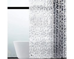 Douchegordijn, schimmelwerend, met gewichtmagneten aan de onderkant, transparant, geometrisch EVA, waterdicht, antibacterieel gordijn voor douche en badkuip, 0,15 mm dikte, 92 x 180 cm, met 6 douchegordijnringen