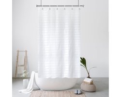 Douchegordijn, smal textiel, wit geometrisch klein douchegordijn met metalen ogen, 90 x 180 cm (b x h)