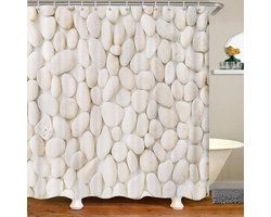Douchegordijn Steen - Badkamergordijn Waterdicht - Badkamer Decoratie - 3D Gedrukt Patroon - 240x200 cm - Wit