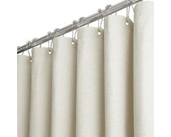 Douchegordijn stof 120x200 cm smalle linnen look, beige/ivoor | 8 kunststof haken, achterkant gelamineerd, waterdicht, linnenlook, schimmelwerend, verzwaarde zoom, machinewasbaar polyester