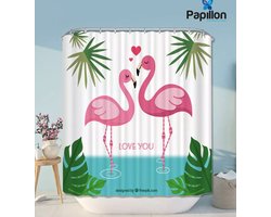 Douchegordijn Textiel - Waterafstotend - 180x200 - Papillon Flamingo Love