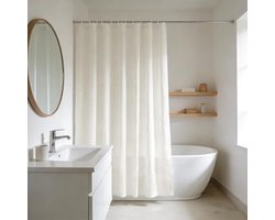 Douchegordijn van Polyester, Schimmelbestendig en Machinewasbaar, 180 cm Breed x 210 cm Hoog, Crème Kleur met 12 Metalen Oogjes, Ideaal voor Badkamer Decoratie en Privacy