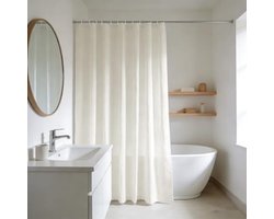 Douchegordijn van wasbaar polyester, waterafstotend en schimmelbestendig, 180 x 240 cm, crème, inclusief 12 magnetische gewichten en metalen ringen