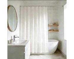 Douchegordijn van wasbaar polyester, waterafstotend, met 12 roestvrijstalen ringen, crème, 200 x 200 cm (breedte x hoogte)