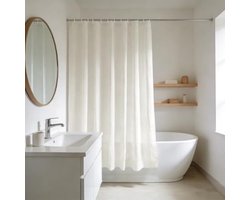Douchegordijn van waterafstotend polyester, 180 x 170 cm (breedte x hoogte), met metalen ogen en verzwaarde zoom, crèmekleurig