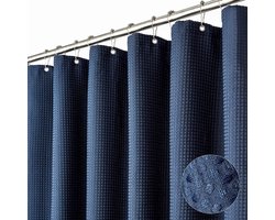Douchegordijn van Zware Wafelstof - Waterafstotend, Kreukvrij en Valt Strak (200x180 cm, Blauw) - Polyester Badkamer Gordijn Set met 12 Haken, Geschikt voor Moderne Hotel, Appartement en Eigen Huis