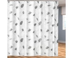 Douchegordijn voor de badkamer - 100% PEVA waterdicht en schimmelwerend | Snel drogend | Wasbaar douchegordijn - Inclusief gordijnhaken - 180 x 180 cm (witgrijze bladeren)
