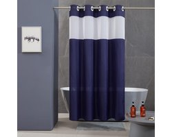 douchegordijn voor hoekdouche, badkuip, badgordijn met gaasvenster van stof, schimmelbestendig, waterdicht, wasbaar, 150 x 180 cm, donkerblauw met grote ogen