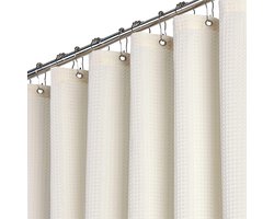Douchegordijn wafel 120x200 cm, smal anti-schimmel zwaar waterdicht stoffen textiele douchegordijn met 8 haken, moderne wasbare gewogen polyester douchegordijnen voor badkuip, Beige/Crème