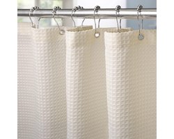 Douchegordijn Wafelstof Waterdicht met Metalen Douchegordijnringen - Anti-schimmel Stoffen Textiel Badkamer Gordijn Zwaar Badgordijn voor Badkamer Douchecabine - 92 x 182 cm (Crème)