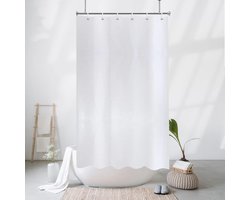 Douchegordijn wit 120x200, smal en klein douchegordijn, voor kleine badkuipen, van polyester stof, badgordijn, waterafstotend, antibacterieel, met 8 metalen ogen, breedte 120 cm x hoogte 200 cm