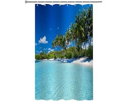 Douchegordijn zee strand 120x200, smalle oceaan palmen douchegordijn bad textiel schimmelbestendig machinewasbaar met 8 metalen ogen, breedte 120 x hoogte 200 cm