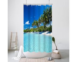 Douchegordijn zee strand 120x200, smalle oceaan palmen douchegordijn bad textiel schimmelbestendig machinewasbaar met 8 metalen ogen, breedte 120 x hoogte 200 cm