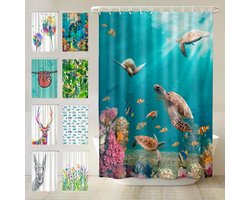 Douchegordijn Zeeschildpadden - Badkamer Gordijn - Douchen en Baden - Gerecycled Materiaal - 200x220cm - Multicolor
