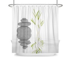 Douchegordijn Zen Meditatie met Bamboe en Basalt Stenen - 41x63 inch - Spa Themas