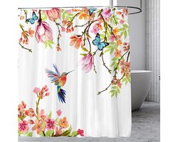 Douchegordijnbloem, kolibrie douchegordijn voor badkamer met haken, polyester stoffen douchegordijnsets, machinewasbaar, waterdicht, modern badgordijndecoratie
