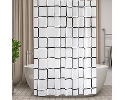Douchegordijnen, schimmelbestendig, bestendig, voor badkamer, 180/220 cm, groot vierkant patroon, extra lang