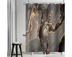 Douchegordijnen-Zwart goud marmeren textuur-Anti-schimmel waterdicht-Polyester-Wasbaar-met 12 haken-180 x 200 cm