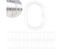 Douchegordijnringen, 24 stuks, in Transparant, Ø 46 x 29 mm binnen, voor douchegordijnstangen, ringen voor douchegordijn, douchehaak C-ring badkamer, gordijnhaak douche badkuip, gordijnring c vorm
