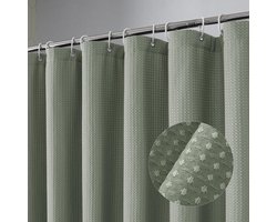 Douchegordijnset - 180*180 cm, Wafelweefsel 230 G/m² Verdikt Gordijn, Geschikt Voor Smalle Douchecabines, Machinewasbaar, Inclusief 12 Plastic Haken, Saliegroen