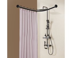 Douchegordijnstang L-Vormige Universele Hoekstang Zwart Gordijnroede Voor Badkamer Ponsvrij Telescopisch