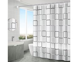 Douchegordijnvoering met kunststof haken, 180 cm B * 180 cm H - Kunststof douchegordijnvoering, geschikt voor douchecabines en badkuipen, badkamergordijn Douchegordijn en voeringset (zwart raster)