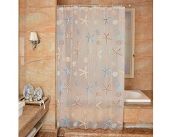 Douchegordijnvoering met zeestermotief, waterdicht, milieuvriendelijk PEVA-badkamergordijn, vlekbestendig met roestvrije metalen ringen, standaardmaat 72B x 72L (inches)