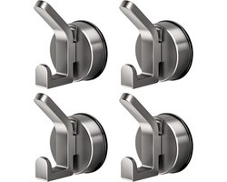 Douchehaak -grijs- Chroom- Douchehaak RVS -4 stuks - Handdoekhaak - Douchehaak - Universele - dubbele douchehaak - zelfklevend - douchehaakjes- voor douchecabine, badkamer, glazen douchewand, handdoeken (zilver)
