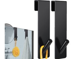 Douchehaak Rvs - 2 Stuks - Universele Douchecabine Haak - Douchewand Haak - Douchehaken Zonder Boren - Met Antislipkussentje - Handdoekhaak Douchewand - Badkamer Haak - Glazen Douchewand Haak - Badkamer Accessoires - Zwart - 16.5x2.5cm