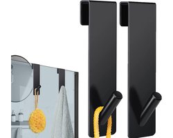 Douchehaak Rvs - 2 Stuks - Universele Douchecabine Haak - Douchewand Haak - Douchehaken Zonder Boren - Met Antislipkussentje - Handdoekhaak Douchewand - Badkamer Haak - Glazen Douchewand Haak - Badkamer Accessoires - Zwart - 16.5x2.5cm