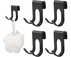 Douchehaak -zwart- Chroom- Douchehaak RVS -4 stuks - Handdoekhaak - Douchehaak - Universele - dubbele douchehaak - zelfklevend - voor douchecabine, badkamer, glazen douchewand, handdoeken -Kleine plakhaken