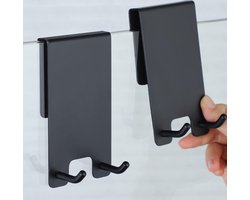 Douchehaken zonder boren - haken voor douchewand set van 2 met rubberen bescherming | houder voor douchewisser handdoeken | voor glasdiktes van 6-12 mm, mat zwart