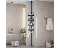 Douchehoekplank - Badkamerschappen - Gelaagd Ontwerp - Appartementleven - Stevige Badkamerorganizer van Plastic & Staal met Robuuste Metalen Buizen - Ruimtebesparende Opbergoplossing voor Shampoo, Zeep, Toiletartikelen - Roestbestendig Materiaal