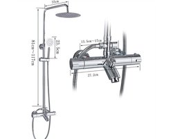 Douchekolom – Douchepaneel – Douchezuil – Regendouche – Doucheset – Thermostatisch – 3 Straalsoorten – RVS Zilverkleurig – Verstelbare Hoogte 81-117 cm