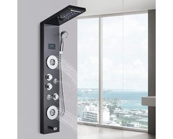 Douchekolom Douchepaneel voor badkamer Hydromassages 5 stralen Douchesysteem Multifunctioneel douchepaneel Zwart