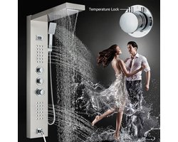 Douchekolom Geborsteld Thermostatisch – Badkamerdouche Compleet Douchesysteem met Regendouche, Handdouche, Lichaamsdouche en Digitale Temperatuurweergave