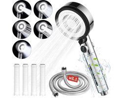 Douchekop handdouche voor badkamer - Hogedruk - 4 filters - anti-kalk - 5 sproeimodi - 15 m doucheslang - waterstopknop