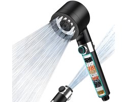 Douchekop hogedruk handdouche met filter en 3 straalsoorten - zwart met 15 lagen tegen hard water restchloor bacteriën zware metalen