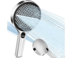 Douchekop - Hogedrukdouchekop - 150 mm groot - Handdouche - Waterbesparende regendouche - 4 straalstanden - Douchekop met druk, met één hand verstelbaar, universeel - Zilver