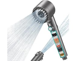 Douchekop met filter, 15-laags hogedruk handdouche, 1,5 meter slang, 3 straalsoorten, waterbesparende douchekop, verwijdert hard water, restchloor, bacteriën en zware metalen.