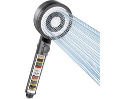 Douchekop met filter in 20 lagen, 5 straalsoorten, hogedruk handdouche en stopfunctie, waterbesparende douchekop voor het verwijderen van hard water, restchloor