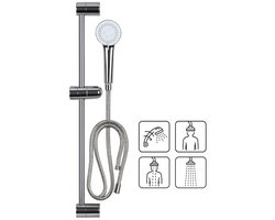 Douchekop met Verstelbare Douche Stang & Flexibele RVS Doucheslang – 4 Standen – Universele Douche Set – Anti-Twist – Zilver