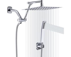 Douchekop Set - Regendouche Hoge Druk - Verfrissende Douche - Vierkant 10 Inch - 355cm Verstelbaar - Chroom