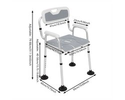 Douchekruk – Douchezitje – Douchestoel – Badkruk – Douchebankje – Verstelbaar 79-88 cm – Antislip Voetkussens Grijs
