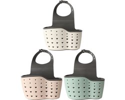 Douchemand - 3 Stuks - Doucherek - Waterafvoer - Rubber + plastic - Hangende Douchemandjes - Bath & Shower Douche Caddy - Ophangbaar - 21×15cm - Groen, roze, beige