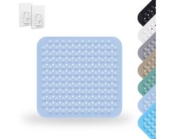 Douchemat, 48 x 48 cm, vierkant, machinewasbaar, antislip badmat met zuignappen, voor sauna's, doucheruimtes, met 2 haken, lichtblauw