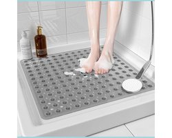Douchemat - 53 x 53 cm (Vierkant) - Polyvinylchloride (PVC) - antischimmelbadmatten - antislip - met zuignappen & afvoergaten - machinewasbare - Kleur : Grijs