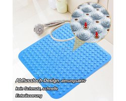 Douchemat, antislip, 48 x 48 cm, massagemat met zuignappen, voor sauna's, doucheruimtes, wasmachinebestendig, vierkant, zeeblauw