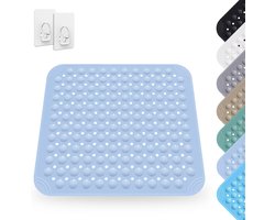 Douchemat, antislip, vierkant, machinewasbaar, antislip met zuignappen, voor sauna's, doucheruimtes, wasmachinebestendig, 48 x 48 cm, lichtblauw